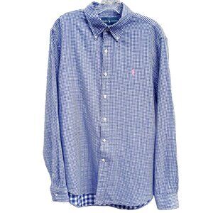 Ralph Lauren Men's Shirt L Cotton Blue White Gingham Long Sleeve Button-Down